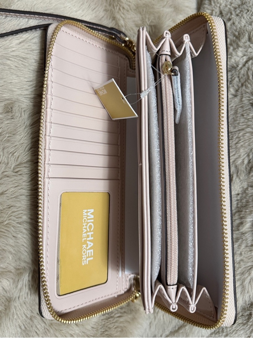 Michael Kors Pale Pink Saffiano Zip Wristlet Wallet with Gold Hardware - Picture 3 of 3